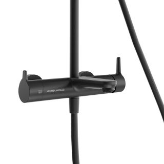 Душевая стойка Kerama Marazzi Fonte FO.201.KM.BLK.M на три потока с фиксированным изливом и механическим смесителем чёрный матовый